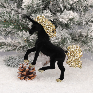 Елочная игрушка "Единорог" черный 16см пластик флок 231329