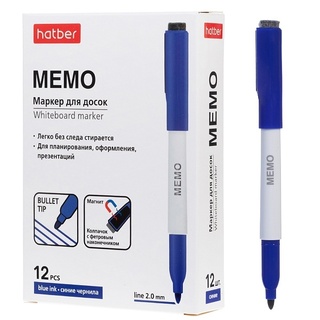 Маркер "Hatber.Мемо" с магнитом и стирателем для белых досок 2мм синий WB_088767