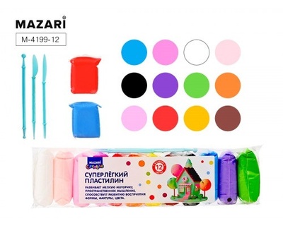 Пластилин легкий 12 цв Mazari прыгающий,не тонущий 13гр M-4199-12