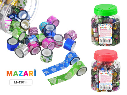 Клейкая лента декоративная 1,2см*1м с блестками ассорти 120 шт (цена за банку) М-4301Т