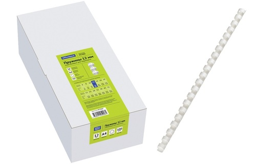 Пружина для брошюратора пластик 12мм "OfficeSpace" (100шт) белые PC7006