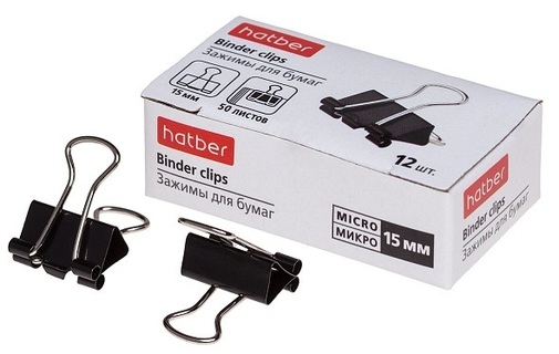 Зажим канц  15мм "Hatber" черные  BC_059111