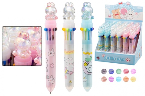 Ручка шариковая "Basir.Зайчик" автомат 0,7мм 10-цветная SC-589