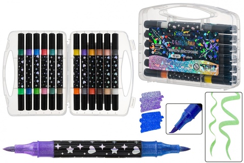 Набор маркеров акриловых  12шт "Basir.С блестками" двухстор 1/4мм МС-7761-12