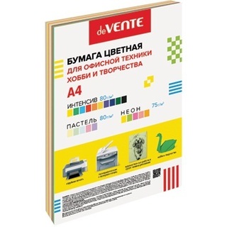 Бумага офисная А4 100л  10цв "deVENTE" 80гр цветная 20цв 10интенсив+5пастель+5неон 2072506