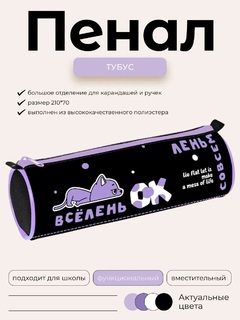 Пенал тубус "Всё лень" 210*70 на молнии Npt_60140 Hatber