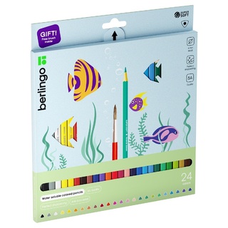 Карандаши 24 цв "Berlingo.SuperSoft.Рыбки" акварельные трехгр+кисть SSA1724/297244