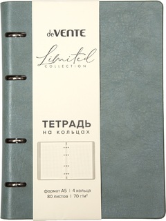 Тетрадь А5  80 л на кольцах "Кожа" мятно-зеленая интегр.обл иск.кожа 2057539 deVENTE