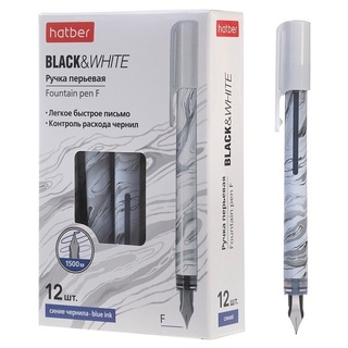 Ручка перьевая "Hatber.Чёрный&Белый.Мрамор" перо тонкое F синяя FP_094138