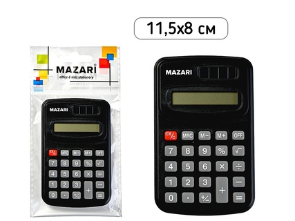 Калькулятор Mazari 8 разряд 115*80мм AG10 черный М-4958