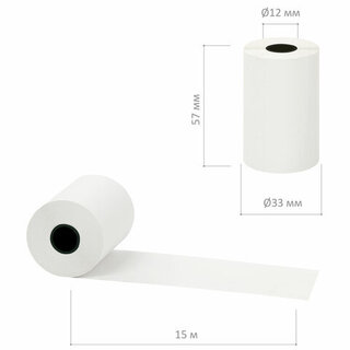 Лента чековая кассовая 57*33*12 мм (15м) термо 48г/м2 115233 BRAUBERG