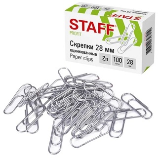Скрепки 28мм 100шт "STAFF" оцинкованные 270451