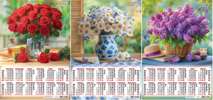 Календарь листовой А2 2027 г "Цветы" аЛИСа