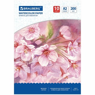 Папка для акварели А2 10л "Цветы" 200г/м² 125223 BRAUBERG
