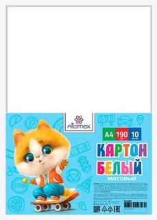 Картон белый А4 10л 8115500 "Attomex.Котик на скейте" 190г/м2 в пакете