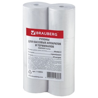 Лента чековая кассовая 80*60*12мм (60м) термо 55г/м2 BRAUBERG 110892