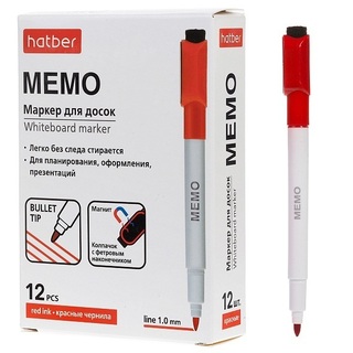 Маркер "Hatber.Мемо" с магнитом и стирателем для белых досок 2мм красный WB_087374