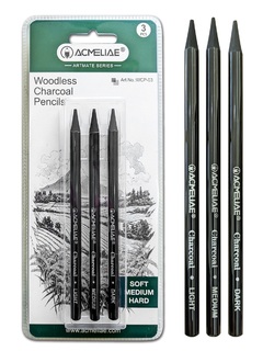 Карандаши угольные  3 шт "ACMELIAE.Light, Medium, Dark" бездревесные WCP-03