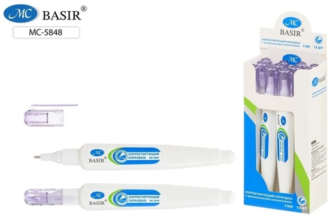 Корректирующая ручка "Basir" 7мл металл МС-5848