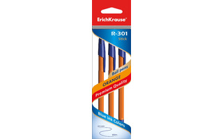Набор  3 синих шариковых ручек "Erich Krause.R-301 Orange Stick" 0,7мм 42743