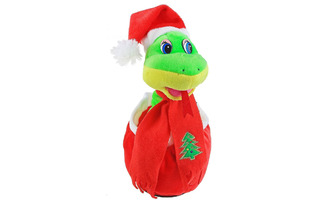 Змея муз. мех. в новогодней шапке на шарфе елка  30*15*15  324597