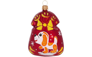 Елочная игрушка "Подарок собачка" 8см стекло С935