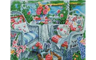 Мозаика алмазная "Чаепитие в летнем саду" 40*50см на подрамнике UА200