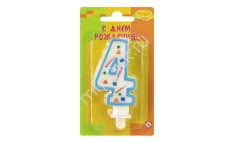 Свеча-цифра голубое конфетти "4" 107557