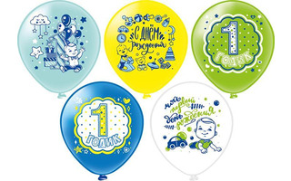 Шары 12" Пастель+Декоратор "С днем рождения 1годик!Мальчик" (25шт) Ч42067