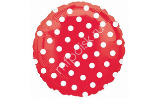 Шар Фольга "Круг.Горошек красный" 18"/45см 6046736/302998/И-348