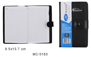 Записная книжка А6   60л "Черный" кожзам. на кнопке+ручка Basir МС-5183