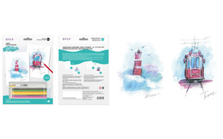 Набор для творчества "Фрея.Раскраска скетч.Маяк и трамвай" 2л +акв. карандаши 29*21см RPSA-0005