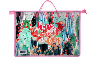 Папка для тетрадей А4 ПМ-А4-35 "Хороший день"пластик+ткань 5см 1 отд молния с ручками