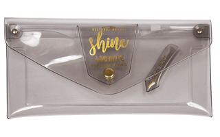 Пенал косметичка "DeVente.Shine.Серый" 22*1,5см ПВХ 600мкм на кнопке 7024049