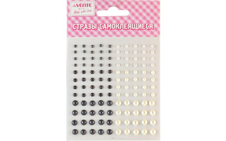 Наклейки акрил 8004061 стразы жемчуг белый+черный 9,5*10,5см deVente