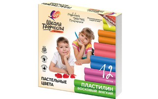 Пластилин 12 цв "Школа творчества" восковой пастельные цв. 180гр 29С1771-08 Луч