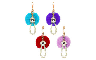 Брелок "Помпон с жемчужинками" 8*10см с карабином иск.мех бусины ассорти 095-022