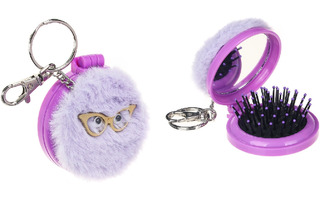 Брелок "Зеркальце с расческой" 6,5*7,3см с карабином пластик иск.мех 095-007