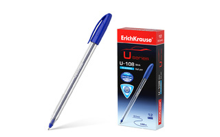 Ручка шариковая "Erich Krause.U-108 Ultra Glide Technology" синяя 1мм 53709 прозр.корпус