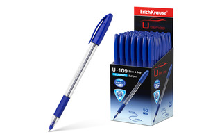 Ручка шариковая "Erich Krause.U-109 Ultra Glide Technology" синяя 1мм 47574 прозр. корпус грип