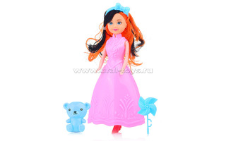 Кукла "В розовом платье" пластик 16см +игрушка подвижные руки и ноги 2021-40