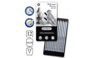 Набор ч/гр карандашей 12шт "ACMELIAE" 2н-8В металлический футляр 44053