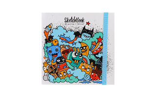 Скетчбук А5+  48л "Веселые мультяшки" тв.обл. на резинке 150г/м² 16,5*16,5см 48-0633 ПрофПресс