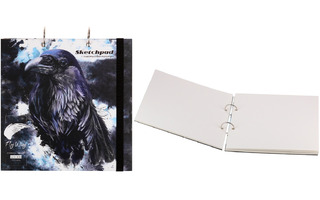 Скетчбук А5+  20л "Умный ворон" на кольцах 300г/м² 100% хлопок 19*19см 20-1548