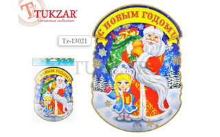 Панно "Дед Мороз и Снегурочка" бумажное с флоком 54*38 TZ13021