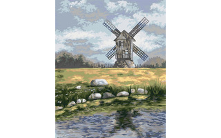 Картина для рисования по номерам "Мельница у реки" 40*50см ФРЕЯ PNB/PL-059 УЦЕНКА