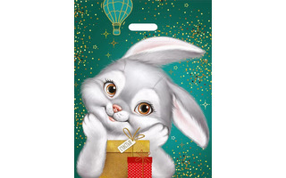 Пакет   38*48 "Зайчик с подарками" с вырубкой ПЭ большой код 307 56,006,00