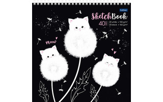 Скетчбук А4  40л "Одуванчиковые коты" гребень бел100г/м²+ чер160г/м² 40Б4Агр_28219 077372