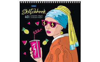 Скетчбук А4  40л "Девушка с сережкой" гребень бел100г/м²+ чер160г/м² 40Б4Агр_28247 077377