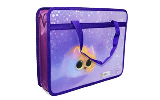 Папка для тетрадей А4 ПМ-А4-25 "Сказочный котик" пластик+ткань 7см 1отд молния с ручками